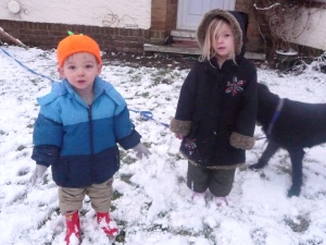 My kids looking very unimpressed to be out in the snow at 7.30am